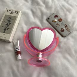 Acrylic Double Side Makeup Mirror Heart Shaped Acrylic Cosmetic Mirror Transparent Base Bedroom Vanity Desktop Make Up Mirror