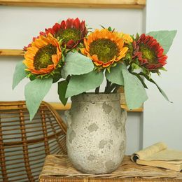 Decorative Flowers 38cm Artificial Sunflower Flower Sun Silk Table Decoration Home Feel Short Branch