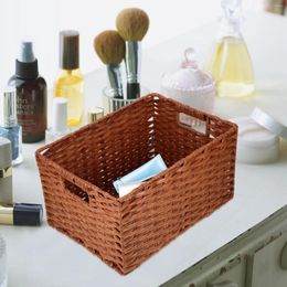 Storage Bottles Imitation Rattan Basket Sundries Holder Makeup Container Multipurpose Tray Desktop Woven Bin