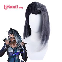 Wigs Lemail wig Synthetic Hair Game Valorant Fade Cosplay Wig Black Silver Gradient Jett Wigs Halloween Heat Resistant Cosplay Wigs