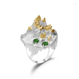 Cluster Rings Halloween Horror Thailand Style Natural Chrome Diopside 925 Sterling Silver Gold Plated