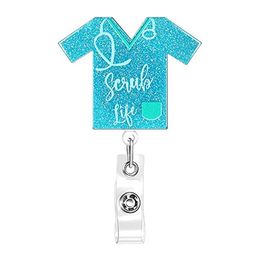 New Glitter Acrylic Nurse Chill Pill Badge Reel Retractable ID Badge Holder With 360 Rotating Alligator Clip Name Holder