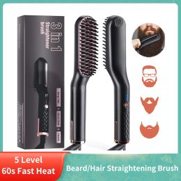 Irons Beard Hair Straightener Brush Hot Comb Straightening Men Beard Multifunctional Hair Straightener Curler Brush Hair Styler Tool