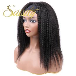 Wigs Saisity Long Kinky Straight Headband Wigs Synthetic Hair Wigs For African American Women Natural Black 14 Inch Afro Wig