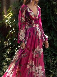 Casual Dresses Crystal Tie Dye Print Sexy For Women Ruched Maxi Dress Long Sleeve Bodycon 2024 Spring