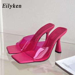 Slippers Eilyken Summer New Fashion Design PVC Transparent Women Slipper Fashion Square Toe High Heel Ladies Dress Party Mules Slides J240402