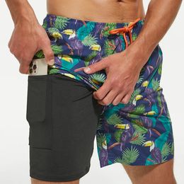 Swimming Trunks Men with Zipper Pocket 2 in 1 Quick Dry Beach Shorts Lightweight Sun Protection Swimwear Compression Liner 240321