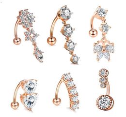 6 in 1 Body Peircing Jewellery Kit Dangle Heart Flowers Navel Rings CZ Belly Bars for Women and Grils3719019