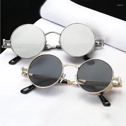 Sunglasses FOENIXSONG Women's Round For Men Women Gothic Steam Punk Black Retro Steampunk Sun Glasses Mirror Eyewear