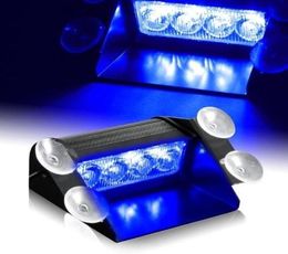 Blue 4 LED Car Emergency Warning Dashboard Dash Visor Police Strobe Lights 4LED Lamp8224834