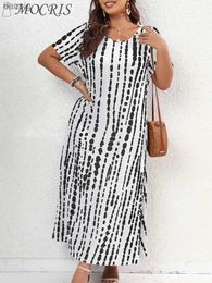 Urban Sexy Dresses Elegant and beautiful polka dot striped womens retro short V-neck long dress summer dress plus size polyester casual 2023 Y240402