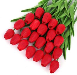 Decorative Flowers 25 Artificial Real Touch PU Tulips Flower Arrangement For Home Office And Wedding Decoration. (Red Tulips)