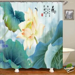 Shower Curtains Chinese Style Flowers Lotus Waterproof Fabric Bath Screen With 12 Hooks 3D Bathroom Curtain For Home Decoration