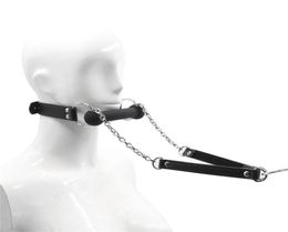 Silicone Bite Gag Dog Bone Leather Bondage Leash Collar Mouth Gag With Chain Leash Fetish Neck Cuffs Restraints Sex Products For C9669048