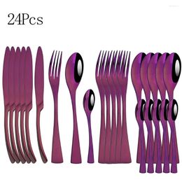 Flatware Sets Zoseil Purple Dinnerware Set Cutlery 304 Stainless Steel Kitchen Dinner Tableware Wedding 24pcs Silverware
