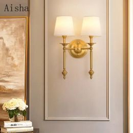 Copper Wall Light Luxury Gold Wall Lamp American Bedroom Bedside Lamp Mirror Headlights Simple Living Room Villa Club Sconces