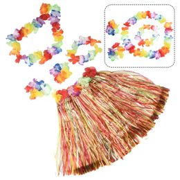 Decorative Flowers Costume Grass Skirt Plastic Decoration Holiday Playing Flower Wristband Garland Fancy Suit Kids Hawaiian Suitable