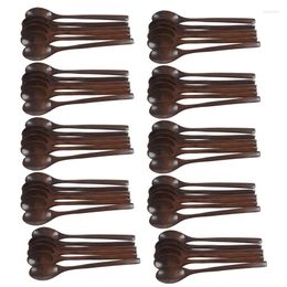 Spoons -Wooden 60 Pieces Wood Soup For Eating Mixing Stirring Cooking Long Handle Spoon