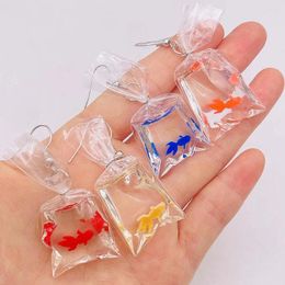 Dangle Earrings Creative Cartoon Fun Goldfish Personalised Transparent Water Bag Funny Carp Decorative Gift Wholesale