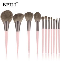 BEILI Pink 11 pcs Makeup Brushes Foundation Highlight Blending Powder Eyeshadow Brushes for Face Make up Cosmetics Brush Set 240327