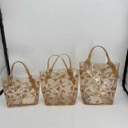 Designer tote bags for women clearance sale Handheld Lingge Japanese Crystal Spring/summer Vegetable Basket New Spliced Contrast Transparent Shoulder Jelly Bag