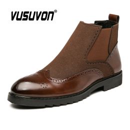 Boots Men Casual Boots Retro Stitching Leather Oxford Brogue Shoes Breathable Autumn Winter Classic Mens Boots Slip On Footwear