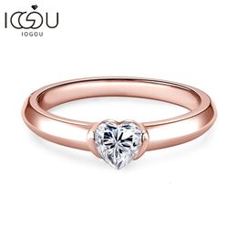 IOGOU 05 Engagement Rings for Women Silver 925 Rose Gold Color Heart Shaped Solitaire Diamond Wedding Ring 240402