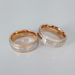 Band Rings High quality Western CZ diamond wedding couple ring set suitable for couples alliance 18k rose gold titanium plated steel Jewellery