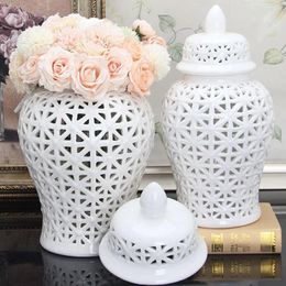 Storage Bottles Ceramic Ginger Jar Display Flower Arrangement Vase For Living Room Decoration