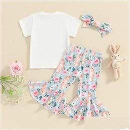 Clothing Sets Infant Baby Girls Easter Outfit Print Short Sleeve T-Shirt Flare Pants Headband Set Drop Delivery Kids Maternity Ot8Nv