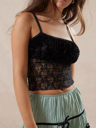 Women's Tanks Black See Through Lace Cami Crop Tops Women Summer Y2K Clothes Sleeveless Sexy Camis Aesthetic 2000s Gothic Tees