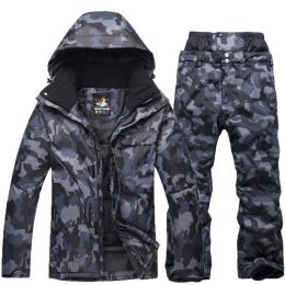Boots New Mens Camouflage Ski Suit Waterproof Breathable Snowboard Jacket Winter Snow Pants Suits Male Skiing and Snowboarding Sets