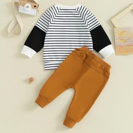 Clothing Sets Toddler Boy Fall Clothes Stripe Print Long Sleeve Pocket Pullover Elastic Waist Pants 2Pcs Warm Outfit