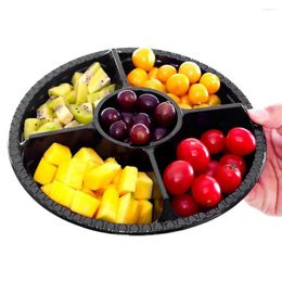 Plates Stackable Storage Tray Disposable Round Plastic Fruit Veggie Serving Trays With Lid 6 Compartment For Party
