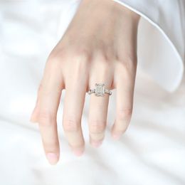 Wong Rain 925 Sterling Silver Emerald Cut Created Moissanite Gemstone Wedding Engagement Diamonds Ring Fine Jewellery Whole Q121196S