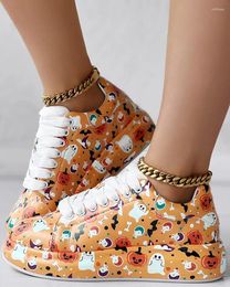 Casual Shoes Sneakers Women's Halloween Ghost Pumpkin Cartoon Print Lace-up Platform