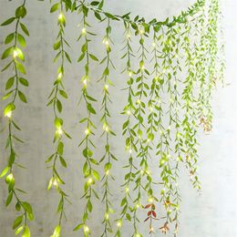 180 LED USB Garland Willow Vines String Lights Battery Artificial Ivy Led Curtain Fairy lights For Wall Party Garden Decoration 240329