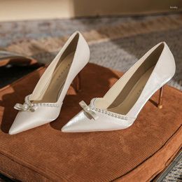 Dress Shoes High Heels Women With 2024 Pointy Shallow Mouth Single Shoe Wedding Two Wear Pearl