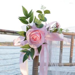 Decorative Flowers Wedding Chair Back Flower Artificial Silk Rose Bouquet For Rustic Ceremony Church Bench Decor
