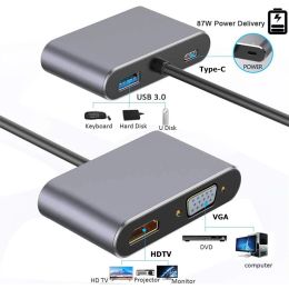 Rankman USB C Hub to 4K HDMI-Compatible VGA Type C USB 3.0 Dock for MacBook iPad Samsung S20 Dex HDTV Projector Xiaomi 14 Mouse