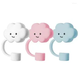 Drinking Straws 1PC Cartoon Silicone Straw Tips Cloud Covers Cute White Dust Seal Splash Proof Plugs Cover Sealing Tools