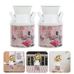 Vases 2 Pcs Vase Iron Flower Container Home Decor Vintage Flowers Bucket Garden Pot Bouquets Arrangement