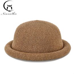 Berets Fibonacci New Female Mushroom Brim Fedoras Cotton Linen Knit Summer Autumn Trilby Hat Dome Bowler Women Hats