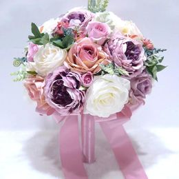 Decorative Flowers Artificial Flower Wedding Bouquet Lvory And Blush Pink Peony Silk Bridal