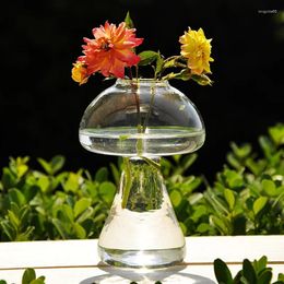 Vases 1PC Mushroom Shaped Glass Vase Lovely Transparent Hydroponics Plant Creative Crafts Decor For Home Office