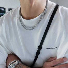 Pendant Necklaces Japanese Double Layer Magnet Buckle Necklace Bracelet Mens Cold Street Hip Hop Collar Chain Titanium Steel Does Not Fade Q240402