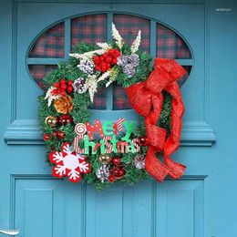 Decorative Flowers Christmas Wreath Decoration Merry Berry Bow Garland Artificial Farmhouse With Ribbon For Home Wall Window Door Decor