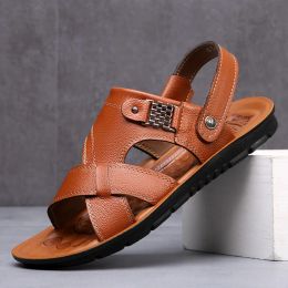 Sandals Summer men's outdoor adult sandals Business brown leather slippers Soft breathable casual shoes flipflops Factory direct sales