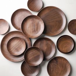 Tea Trays Muso Wood Round Solid Plate Pan Fruit Dishes Saucer Tray Wooden Dinner Breakfast Plates Serving