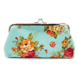 Vintage Wallet Long With Rose Flower Printed Samall Coin Purse Canvas Money Card Holder Wallet Pouch Key Bag For Women Wholesale